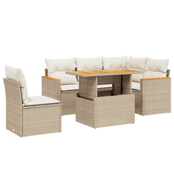 Set canapele de grădină cu perne, 6 piese, bej, poliratan - Img 2
