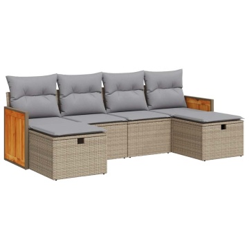 Set canapele de grădină cu perne, 6 piese, bej, poliratan - Img 2