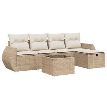 Set canapele de grădină cu perne, 6 piese, bej, poliratan - Img 2