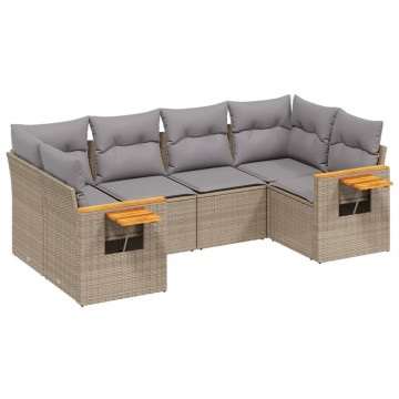 Set canapele de grădină cu perne, 6 piese, bej, poliratan - Img 2