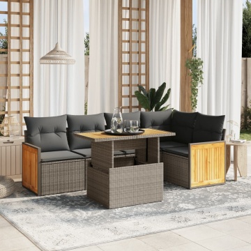 Set canapele de grădină cu perne, 6 piese, bej, poliratan - Img 1