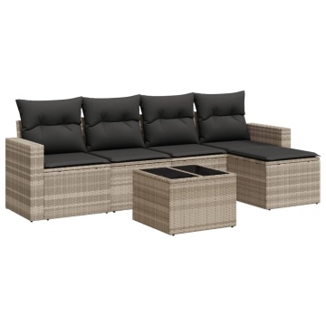 Set canapele de grădină cu perne, 6 piese gri deschis poliratan - Img 2