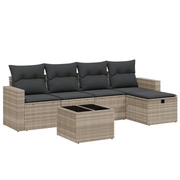 Set canapele de grădină cu perne, 6 piese gri deschis poliratan - Img 2