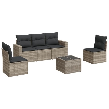 Set canapele de grădină cu perne, 6 piese gri deschis poliratan - Img 2