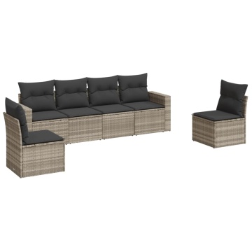 Set canapele de grădină cu perne, 6 piese gri deschis poliratan - Img 2