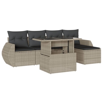 Set canapele de grădină cu perne, 6 piese gri deschis poliratan - Img 2