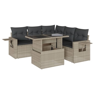 Set canapele de grădină cu perne, 6 piese gri deschis poliratan - Img 2