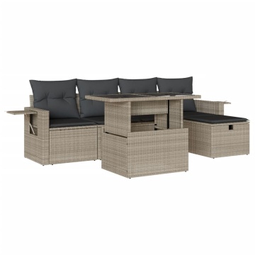 Set canapele de grădină cu perne, 6 piese gri deschis poliratan - Img 2