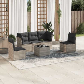 Set canapele de grădină cu perne, 6 piese gri deschis poliratan - Img 1