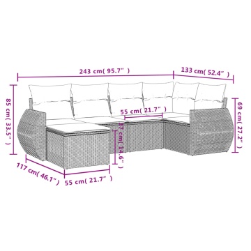 Set canapele de grădină cu perne, 6 piese gri deschis poliratan - Img 7