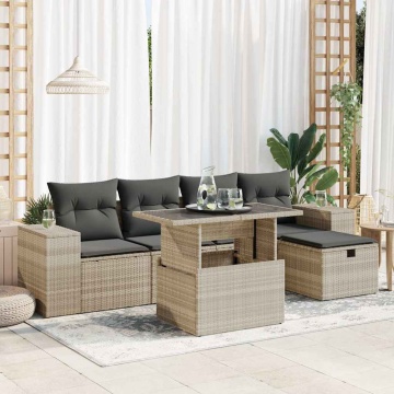 Set canapele de grădină cu perne, 6 piese gri deschis poliratan - Img 1