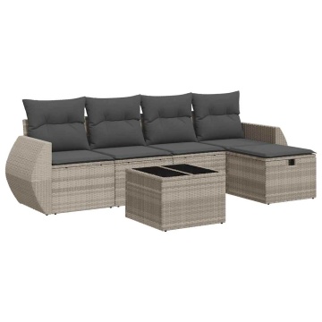 Set canapele de grădină cu perne, 6 piese gri deschis poliratan - Img 2