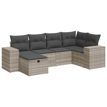 Set canapele de grădină cu perne, 6 piese gri deschis poliratan - Img 2