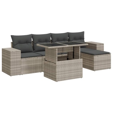 Set canapele de grădină cu perne, 6 piese gri deschis poliratan - Img 2