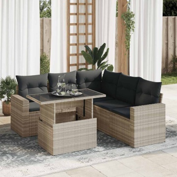 Set canapele de grădină cu perne, 6 piese gri deschis poliratan - Img 1