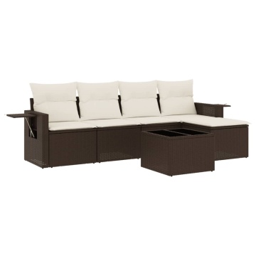 Set canapele de grădină cu perne, 6 piese, maro, poliratan - Img 2