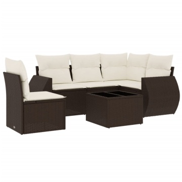 Set canapele de grădină cu perne, 6 piese, maro, poliratan - Img 2