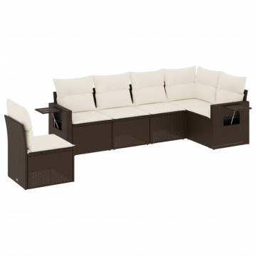Set canapele de grădină cu perne, 6 piese, maro, poliratan - Img 2
