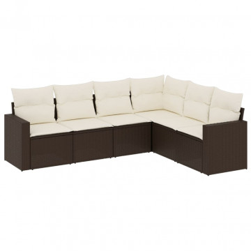 Set canapele de grădină cu perne, 6 piese, maro, poliratan - Img 2