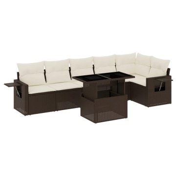 Set canapele de grădină cu perne, 7 piese, maro, poliratan - Img 2