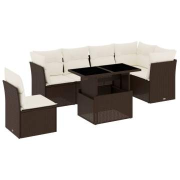 Set canapele de grădină cu perne, 7 piese, maro, poliratan - Img 2