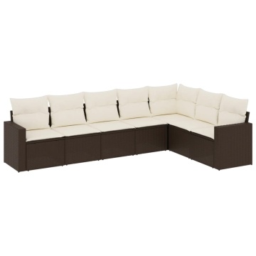 Set canapele de grădină cu perne, 7 piese, maro, poliratan - Img 2