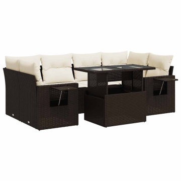 Set canapele de grădină cu perne, 7 piese, maro, poliratan - Img 2
