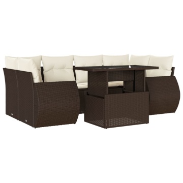 Set canapele de grădină cu perne, 7 piese, maro, poliratan - Img 2