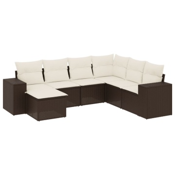 Set canapele de grădină cu perne, 7 piese, maro, poliratan - Img 2