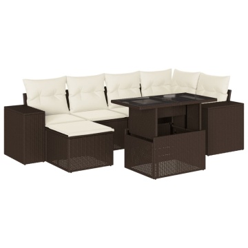 Set canapele de grădină cu perne, 7 piese, maro, poliratan - Img 2
