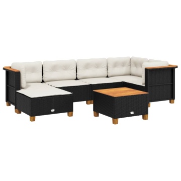Set canapele de grădină cu perne, 7 piese, negru, poliratan - Img 2