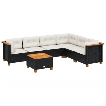 Set canapele de grădină cu perne, 7 piese, negru, poliratan - Img 2