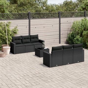 Set canapele de grădină cu perne, 7 piese, negru, poliratan - Img 1