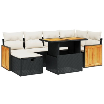 Set canapele de grădină cu perne, 7 piese, negru, poliratan - Img 2