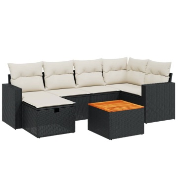 Set canapele de grădină cu perne, 7 piese, negru, poliratan - Img 2