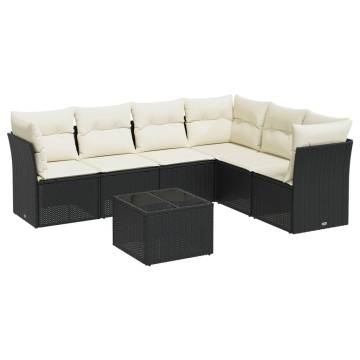 Set canapele de grădină cu perne, 7 piese, negru, poliratan - Img 2