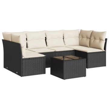 Set canapele de grădină cu perne, 7 piese, negru, poliratan - Img 2