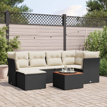 Set canapele de grădină cu perne, 7 piese, negru, poliratan - Img 1