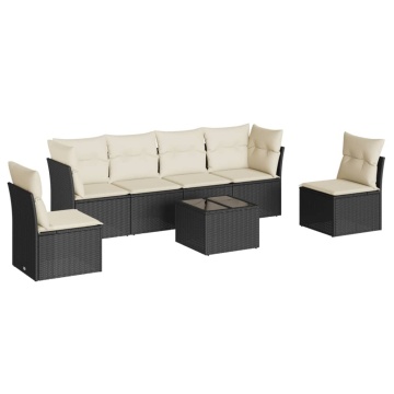 Set canapele de grădină cu perne, 7 piese, negru, poliratan - Img 2