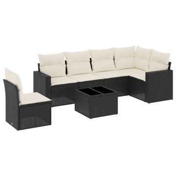 Set canapele de grădină cu perne, 7 piese, negru, poliratan - Img 2