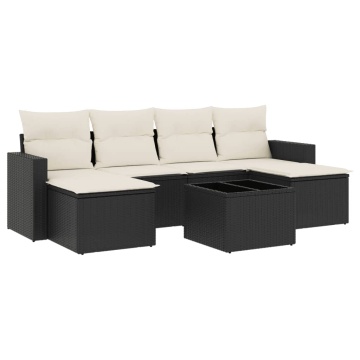 Set canapele de grădină cu perne, 7 piese, negru, poliratan - Img 2