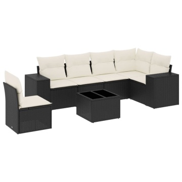 Set canapele de grădină cu perne, 7 piese, negru, poliratan - Img 2