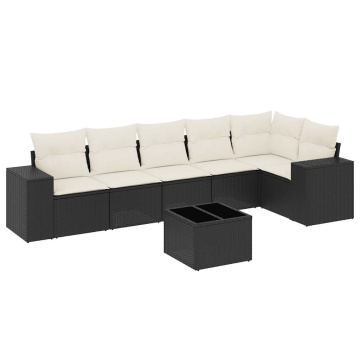 Set canapele de grădină cu perne, 7 piese, negru, poliratan - Img 2