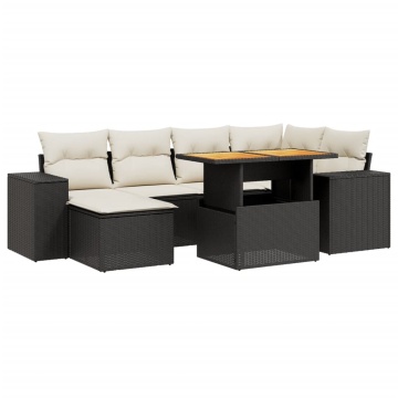 Set canapele de grădină cu perne, 7 piese, negru, poliratan - Img 2