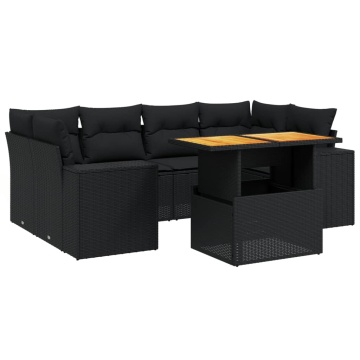 Set canapele de grădină cu perne, 7 piese, negru, poliratan - Img 2