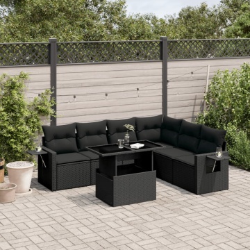 Set canapele de grădină cu perne, 7 piese, negru, poliratan - Img 1