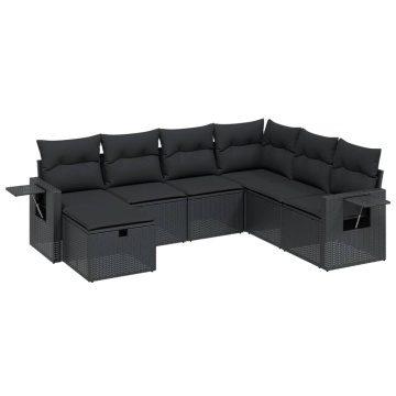Set canapele de grădină cu perne, 7 piese, negru, poliratan - Img 2