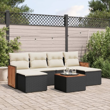 Set canapele de grădină cu perne, 7 piese, negru, poliratan - Img 1