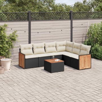 Set canapele de grădină cu perne, 7 piese, negru, poliratan - Img 1