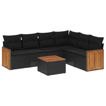 Set canapele de grădină cu perne, 7 piese, negru, poliratan - Img 2